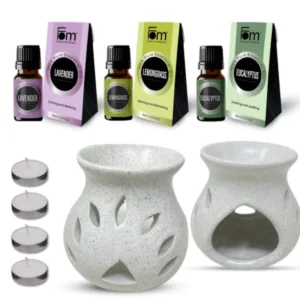 Essential Oil Diffuser Set w Ceramic Oil Burner, Essential Oils & Tea Light Candles